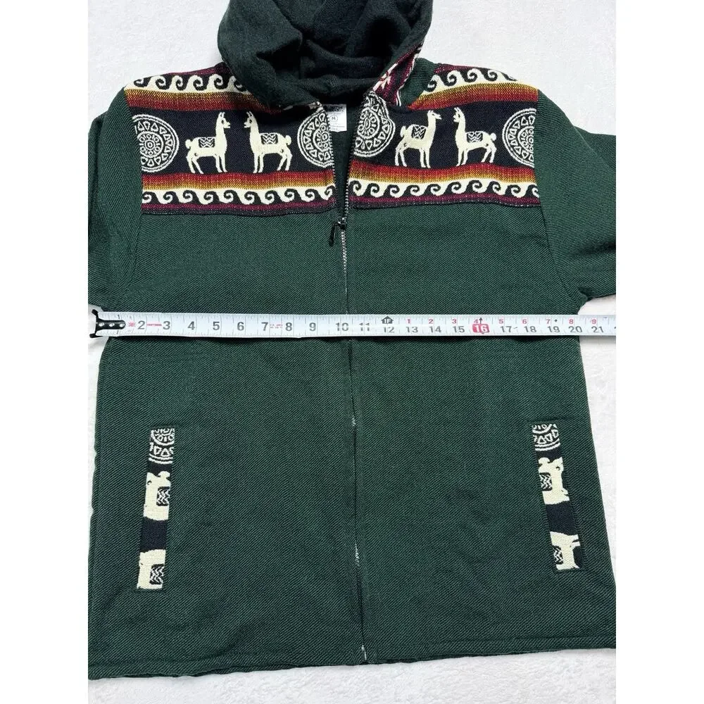 Native Artists Alpaca Llama Geometric Full Zip Knit Hoodie Jacket Mens Size M